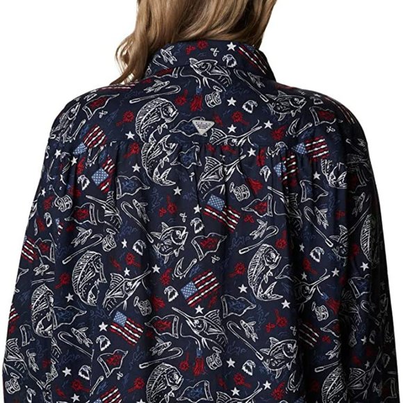 🆕Columbia Women's Slack Water Woven LS Shirt, Collegiate Navy Americana Fishing - Picture 7 of 7